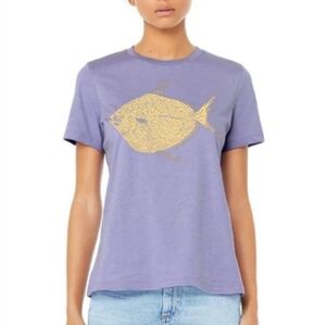 Salty Raven moon  fish t shirt sz L women purple yellow